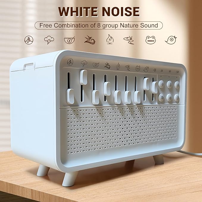 4-in-1 White Noise Machine, White Noise Humidifier with 8 Ambient Sounds &amp; Night Light, Sleep Sound Box with Bluetooth Speaker &amp; 3 Timers, Aroma Diffuser for Babies, Adults, Bedroom, Office