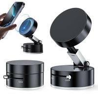 Magnetic Phone Holder for Car, 360° Rotatable Phone Holder, Mini Car Phone Mount with Vacuum Suction Cup, Foldable Stand with Magnetic Ring for Mirror/Shower/Smooth Surface, for all Smartphone