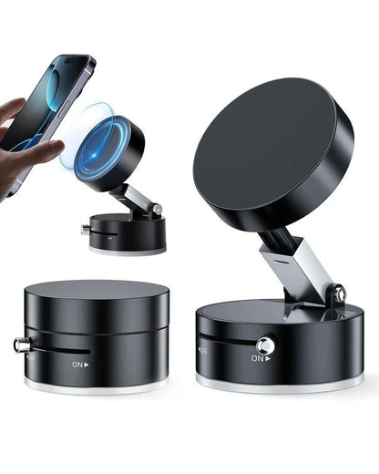 Magnetic Phone Holder for Car, 360° Rotatable Phone Holder, Mini Car Phone Mount with Vacuum Suction Cup, Foldable Stand with Magnetic Ring for Mirror/Shower/Smooth Surface, for all Smartphone