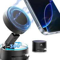 Magnetic Phone Holder for Car, 360° Rotatable Phone Holder, Mini Car Phone Mount with Vacuum Suction Cup, Foldable Stand with Magnetic Ring for Mirror/Shower/Smooth Surface, for all Smartphone