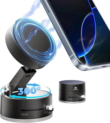 Magnetic Phone Holder for Car, 360° Rotatable Phone Holder, Mini Car Phone Mount with Vacuum Suction Cup, Foldable Stand with Magnetic Ring for Mirror/Shower/Smooth Surface, for all Smartphone